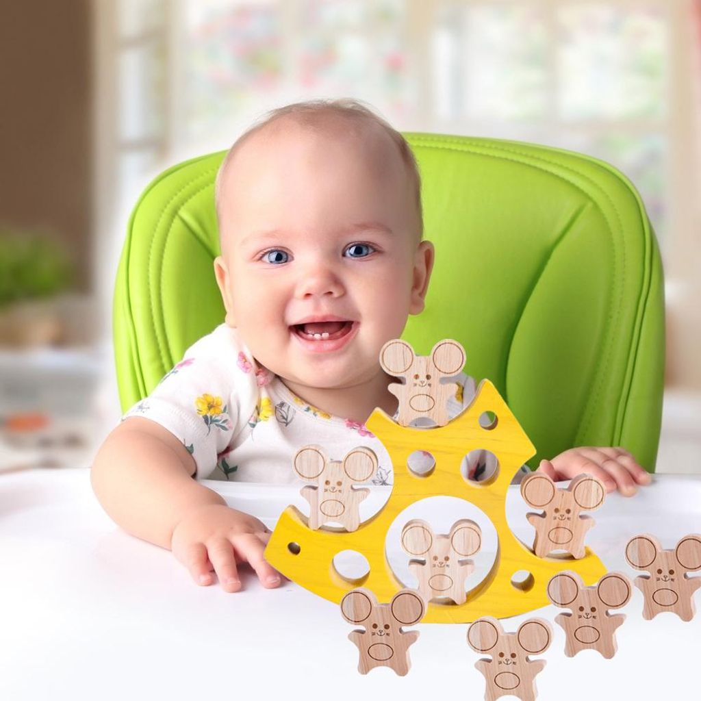 Maus und Käse stapelbares Baustein-Spielzeug aus Holz, Balance-Blöcke für die Entwicklung der Feinmotorik von Kindern