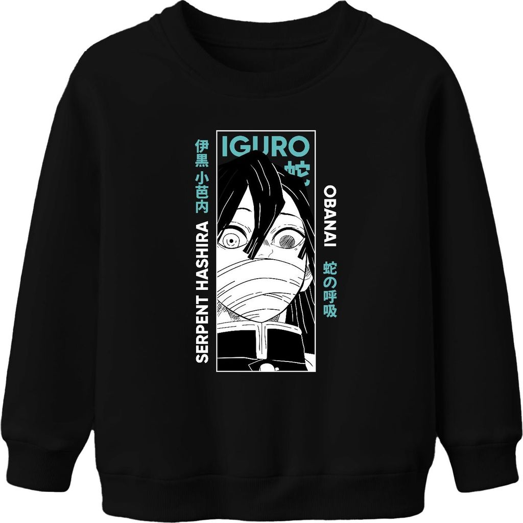 Iguro Obanai Serpent Hashira Dämonenjäger Anime Geschenk Japan Y2K Streetwear Uni Kinder Sweatshirt Pullover, Schwarz, 116