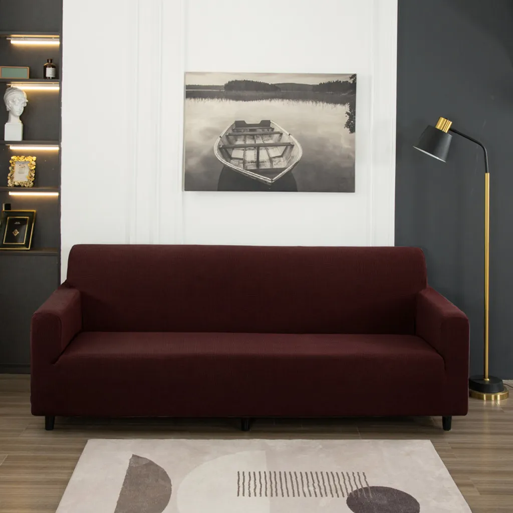 Housse de canapé imperméable et antidérapante marron en maille extensible