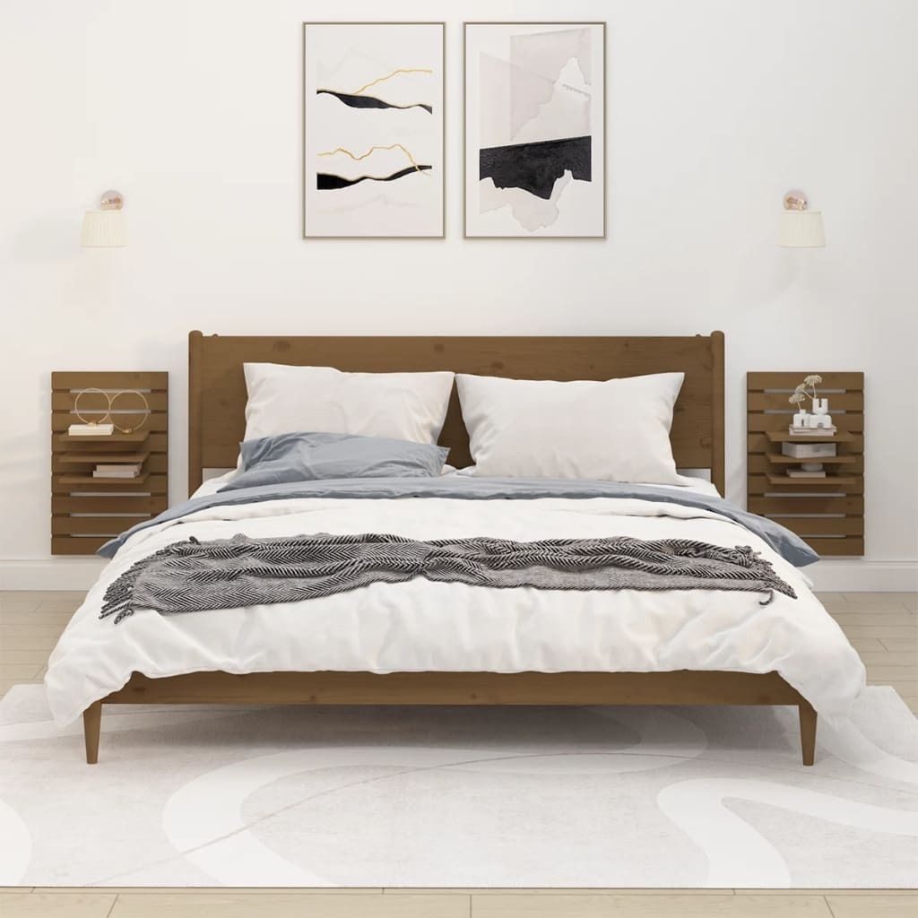 The Living Store Wand-Nachttische 2 Stk. Honigbraun Massivholz Kiefer