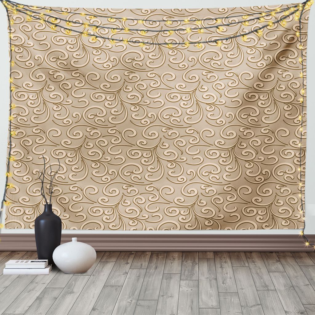 ABAKUHAUS Beige Wandteppich, Damast Floral viktorianischen, Wohnzimmer Schlafzimmer Heim Seidiges Satin Wandteppich, 200 x 150 cm, Beige