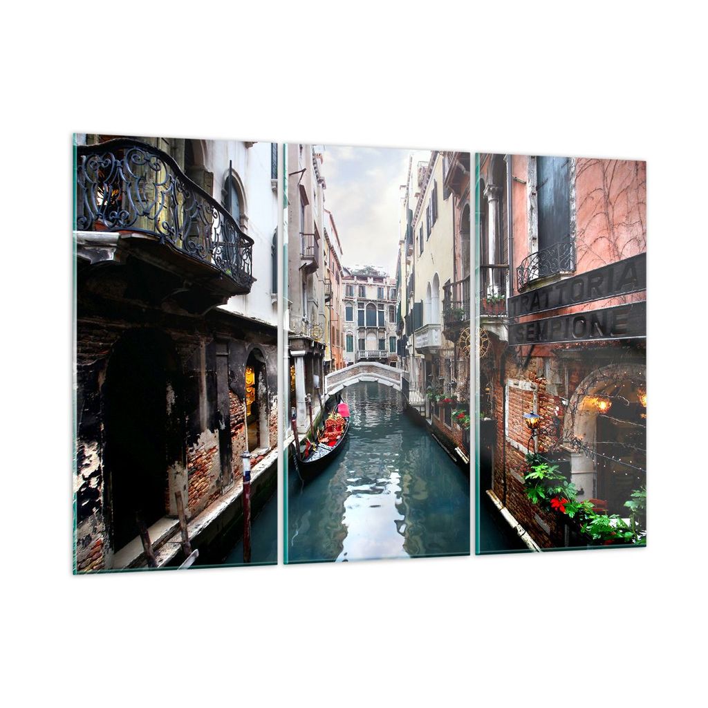 Bilder auf glas - Boot Brücke Tourismus Venedig - 165x110cm - Glasbilder - Wandbilder - Kunstdruck - zum Aufhängen bereit - Wanddekoration aus Gl...