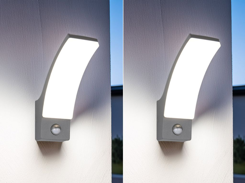 2er Set LED Außenwandleuchten mit Bewegungsmelder in Anthrazit, Höhe 22,5cm