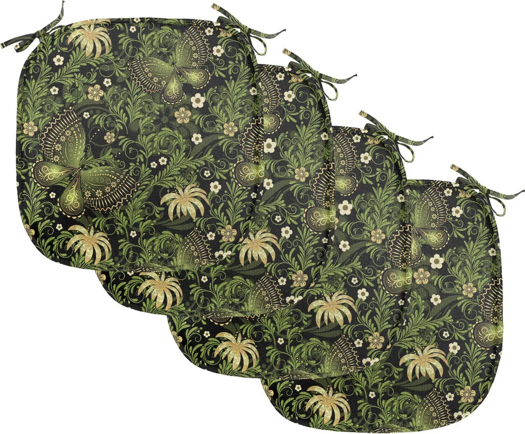 Coussin de Chaise avec Attaches Déperlant Motif Papillon Vert et Noir