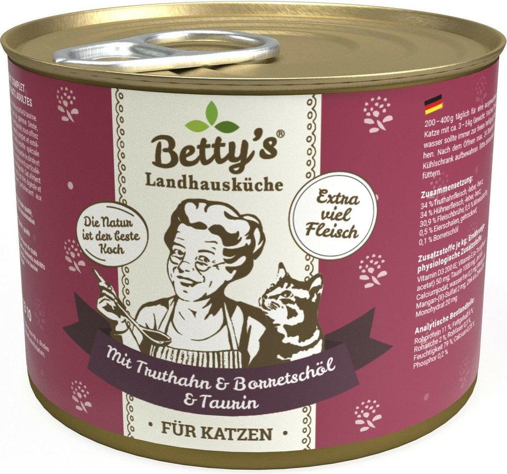 Bettys Landhausküche Katze mit Truthahn & Borretschöl 200 g