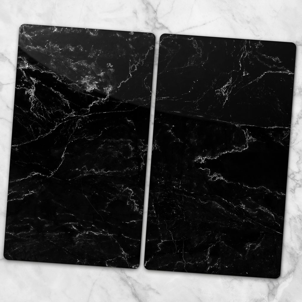 Glas-Herdabdeckplatten Glaskeramikkochfeld-Abdeckung Spritzschutz Glas 2x30x52 cm - Schwarzer Marmor