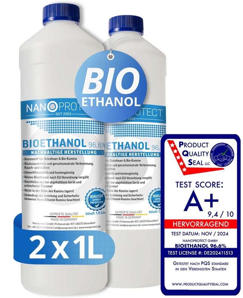 Nanoprotect Bioethanol 96,6% | 2 x 1 Liter | Flüssiger Produktbild 