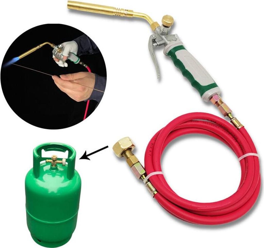 Professioneller Doppelschalter-Propangas-Lötbrenner mit 1,6 m Zündschlauch, Gasschweißgerät für Grillheizung