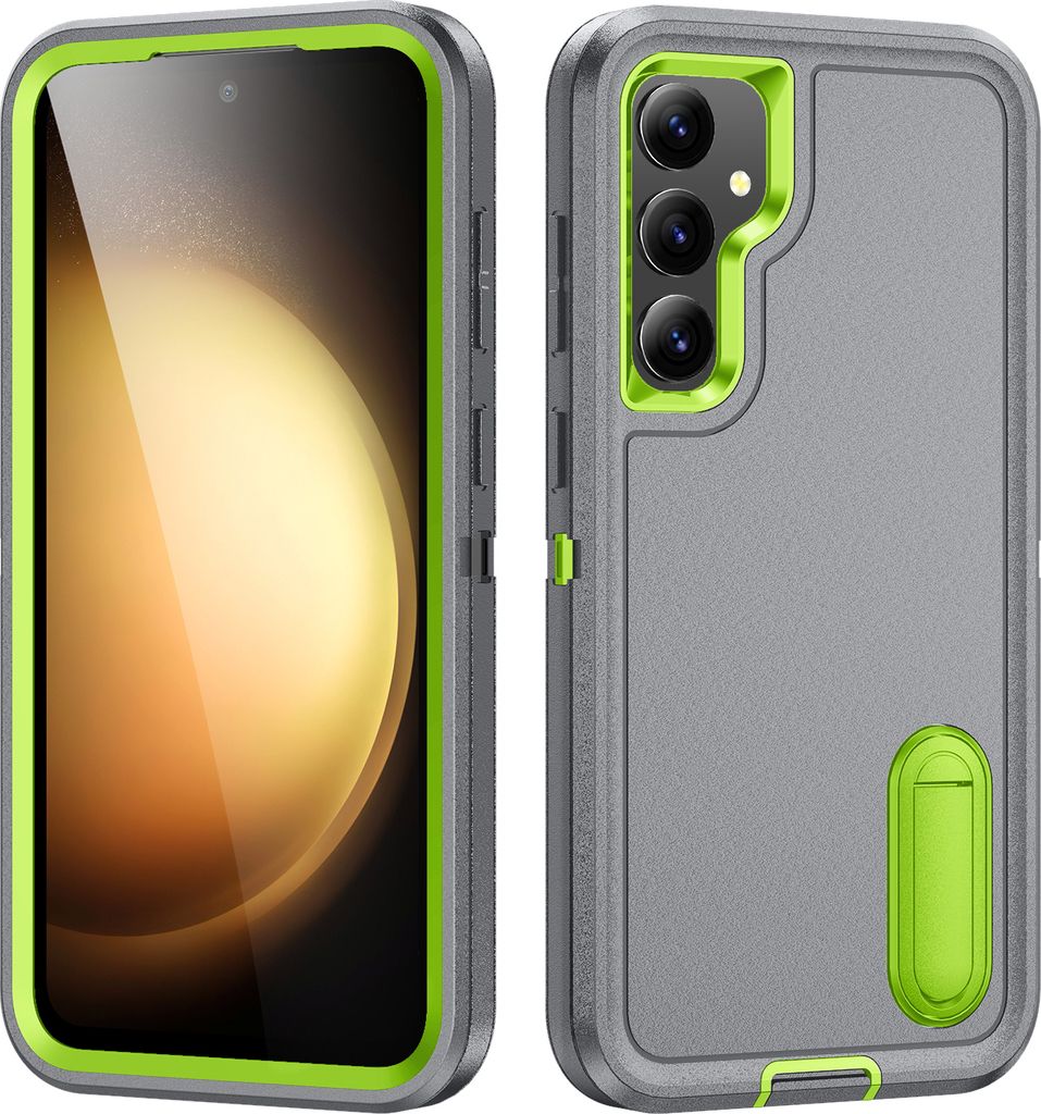 Hülle für Samsung Galaxy S23 FE Hybrid Dreilagige Robust Stoßfest Schwerlast Schutzhülle mit Ständer Grau