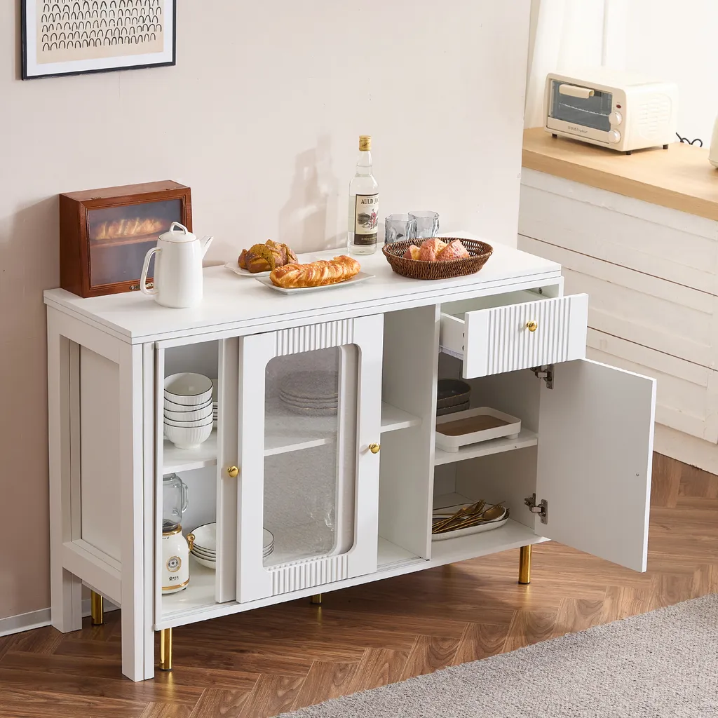 Buffet AIORBER blanc avec table extensible et pieds dorés - 5