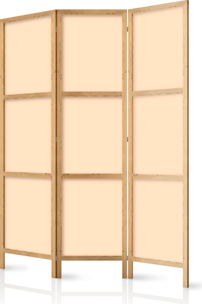 Paravent 135x171 cm 3-teilig einseitig eleganter Sichtschutz Raumteiler Trennwand Raumtrenner Holz Design Deko Home Office beige einfarbig glatt f-...