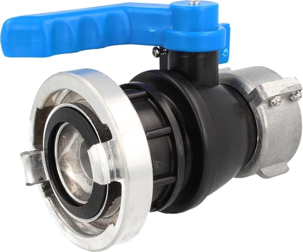 tecuro IBC Adapter Kugelventil mit Storzkupplung 52C, beidseitig Grobgewinde S60 x 6 , HDPE-schwarz