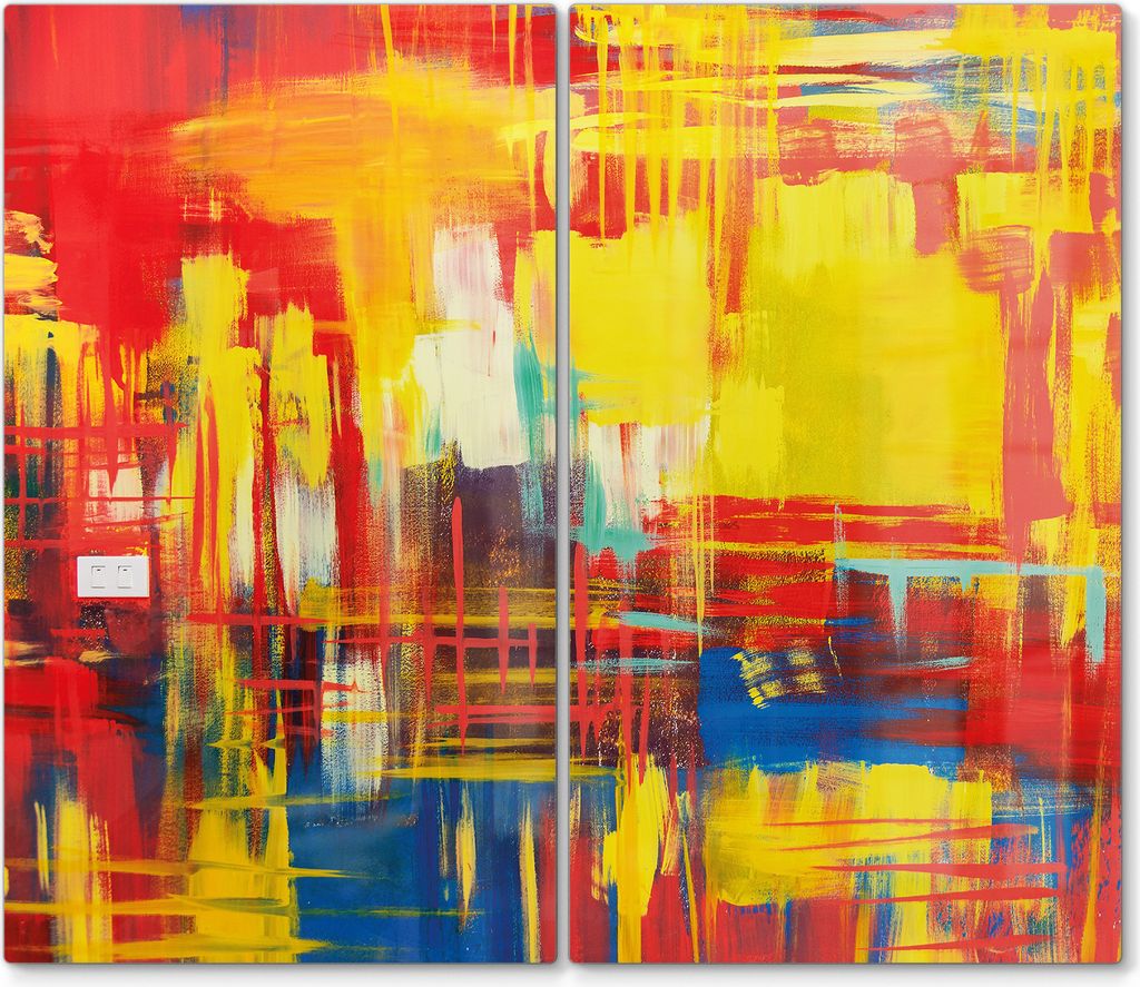 DEQORI Herdabdeckplatte Glas 2-tlg 'Feuerwerk der Farben' Abdeckplatte Küche Glaskeramikkochfeld Herd