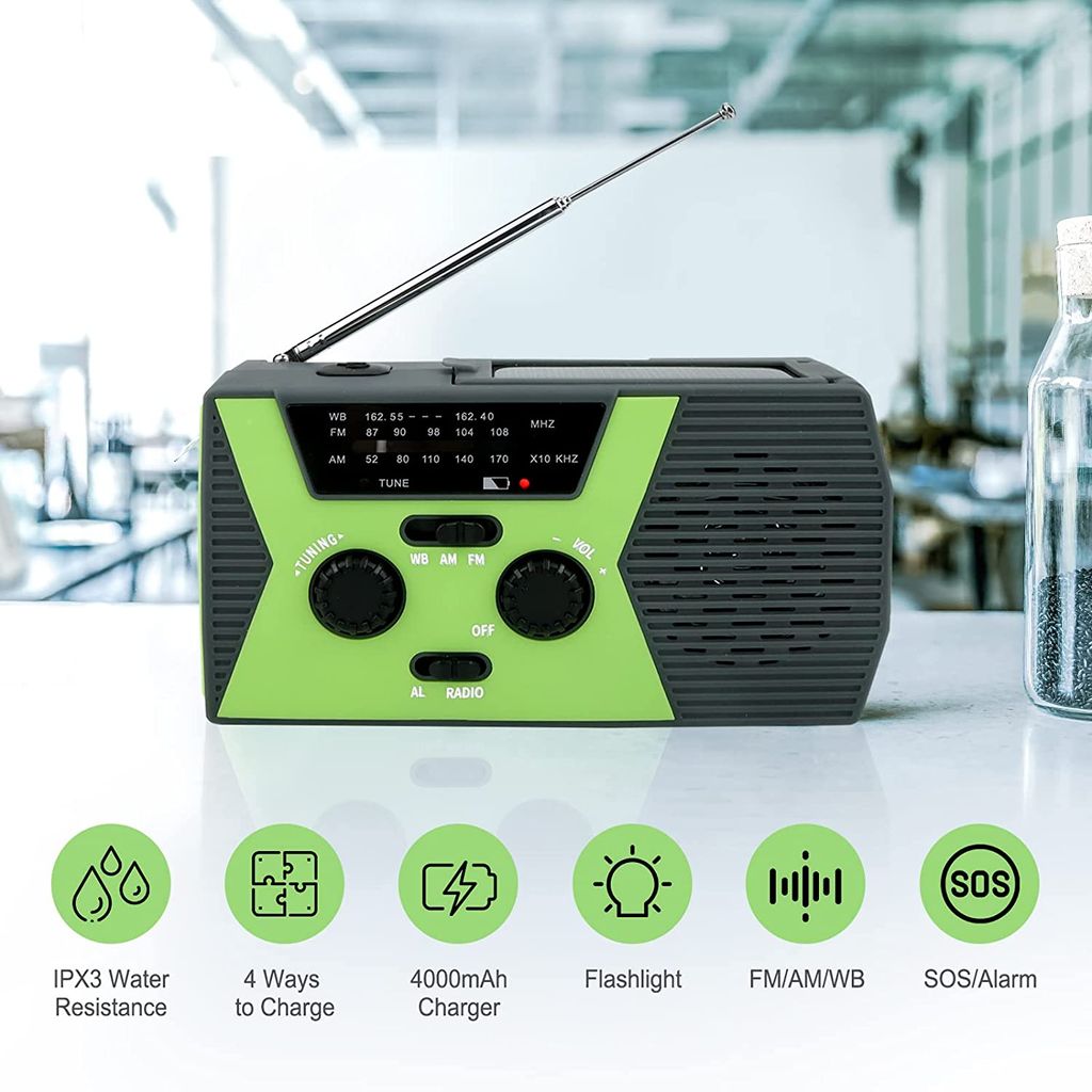 Solar Radio Achort Tragbar Kurbelradio Dynamo Radio mit AM/FM Eingebaute 2000mAh Wiederaufladbare Batterie 5 Modi LED Taschenlampe LED Leselampe mit Bewegungssensor SOS-Alarm für Notfall Ourdoor 