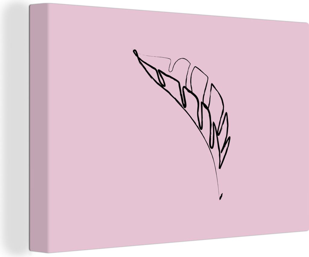 OneMillionCanvasses - Leinwandbilder - 140x90 cm, Blatt - Strichzeichnung - Rosa, Wandbilder Kunstdruck Wanddekoration - Foto auf Leinwand - Gem...