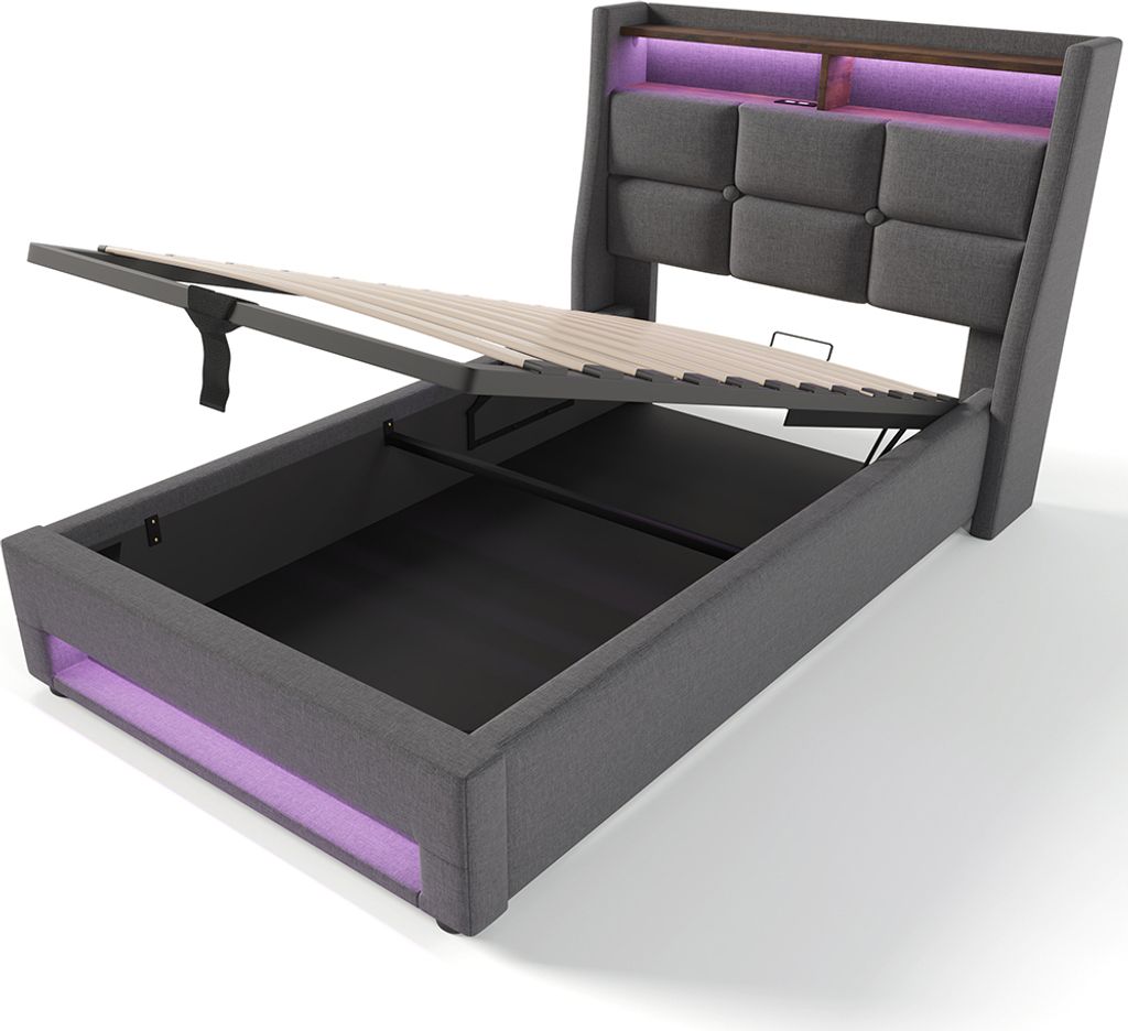 Letto imbottito Sweiko con USB 90x200cm, letto singolo LED Immagine del prodotto 