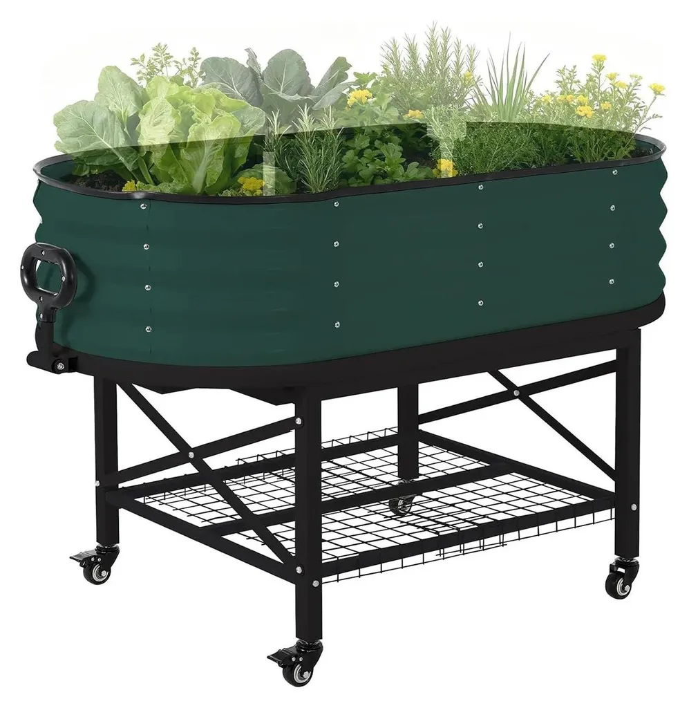 Jardinière pour herbes aromatiques et légumes bac en métal vert de 120 cm