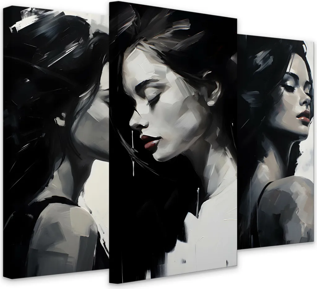 Set Trittico Muralo Ritratti Femminili Bianco e Nero - 150x100 cm