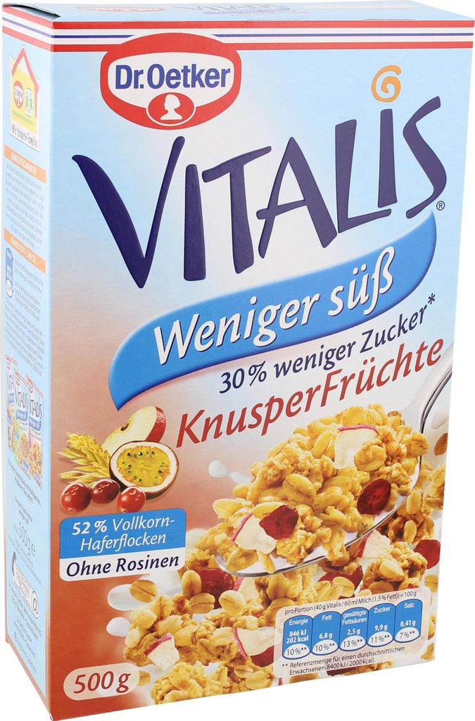 Dr. Oetker Vitalis weniger süß Knusper mit trockenen Produktbild 