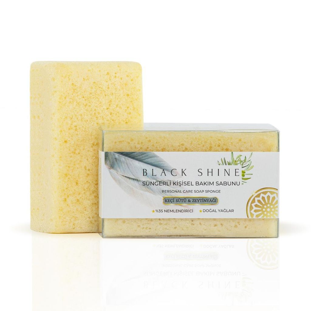 Black Shine Seife mit Schwamm Ziegenmilch und Olivenöl, 4er Set