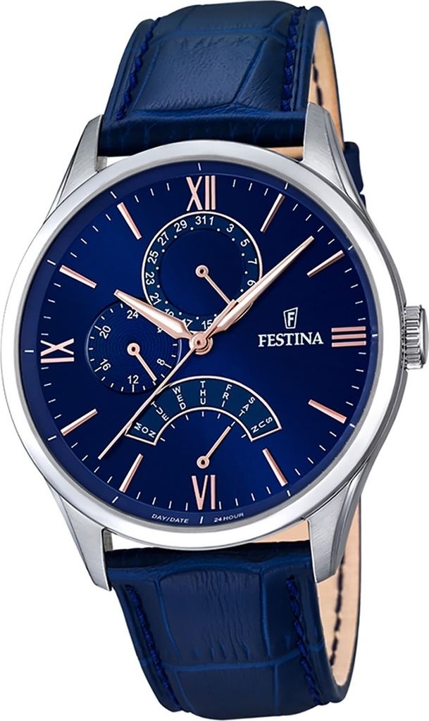 Festina Leder Herren Uhr F16823/3 Quarz Armbanduhr blau Klassik D2UF16823/3
