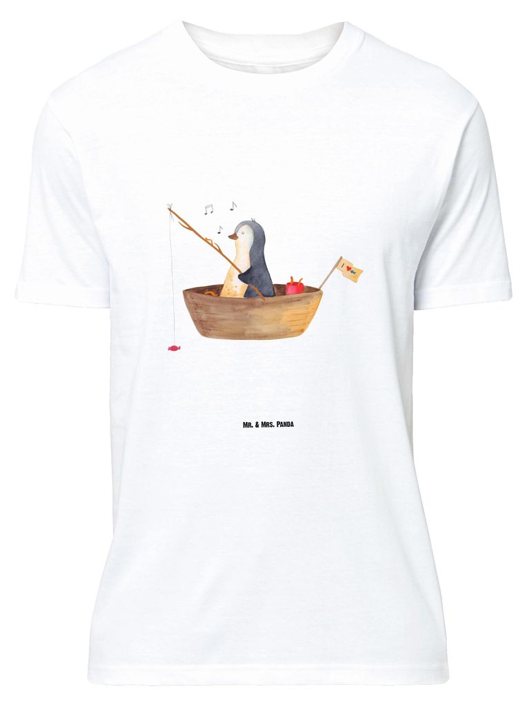 Mr. & Mrs. Panda Größe XL T-Shirt Pinguin Angelboot - Weiß - Geschenk, Shirt, Optimistisch, Tshirt, Neuanfang, Boot, mit Spruch, Angeln