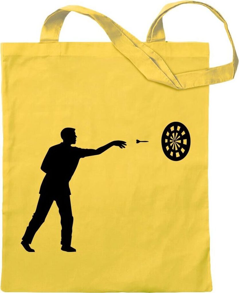 Kiwistar - Baumwolltasche - gelb - Darts Bullseye Spieler Figur - Tragetasche Stoffbeutel Umhängetasche Langer Henkel