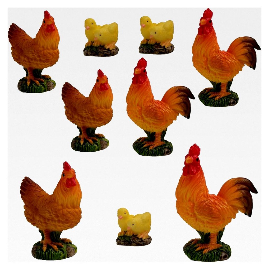 9 Stück Miniatur Hühnerfiguren, Bauernhof-Hühnerfiguren, Realistische Hühnerfiguren für den Garten