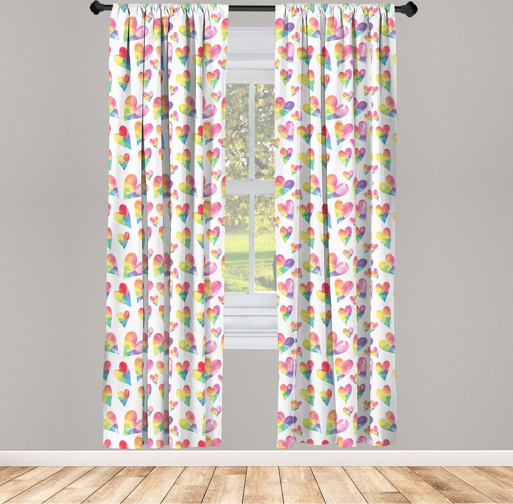 ABAKUHAUS Herz Vorhänge, Gardinen, Regenbogen-Farben Aquarell-Herz-Valentinstag-Liebe Romantische Paare glücklich Kunstdruck, 2 Stück 75 x 245 c...