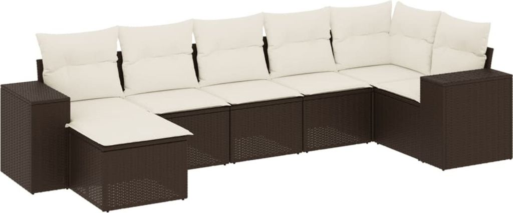 vidaXL 7-tlg. Garten-Sofagarnitur mit Kissen Braun Poly Rattan