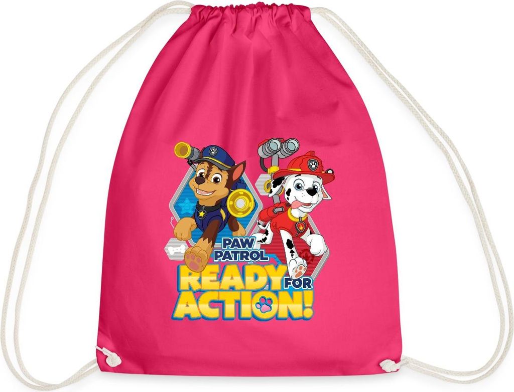 Spreadshirt Paw Patrol Pawfect Teamwork Chase Marshall Turnbeutel, One size, Fuchsia