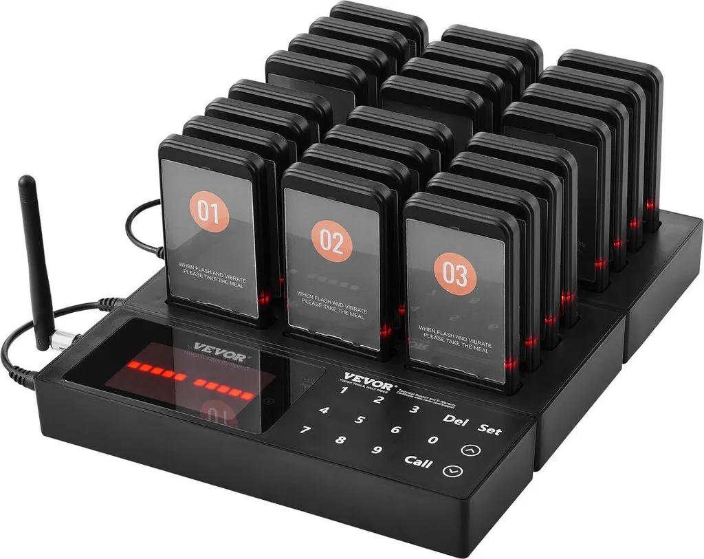 Système de Pagers Restaurant 24 Bips - Portée 400m, Vibration/Flash