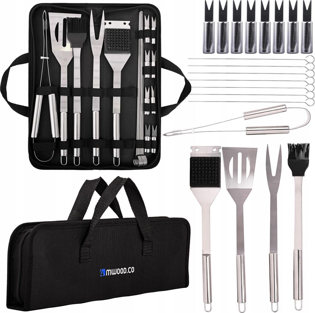4MWOOD.CO Grillzubehör-Set, Grillset, Messer, Spatel, Gabel