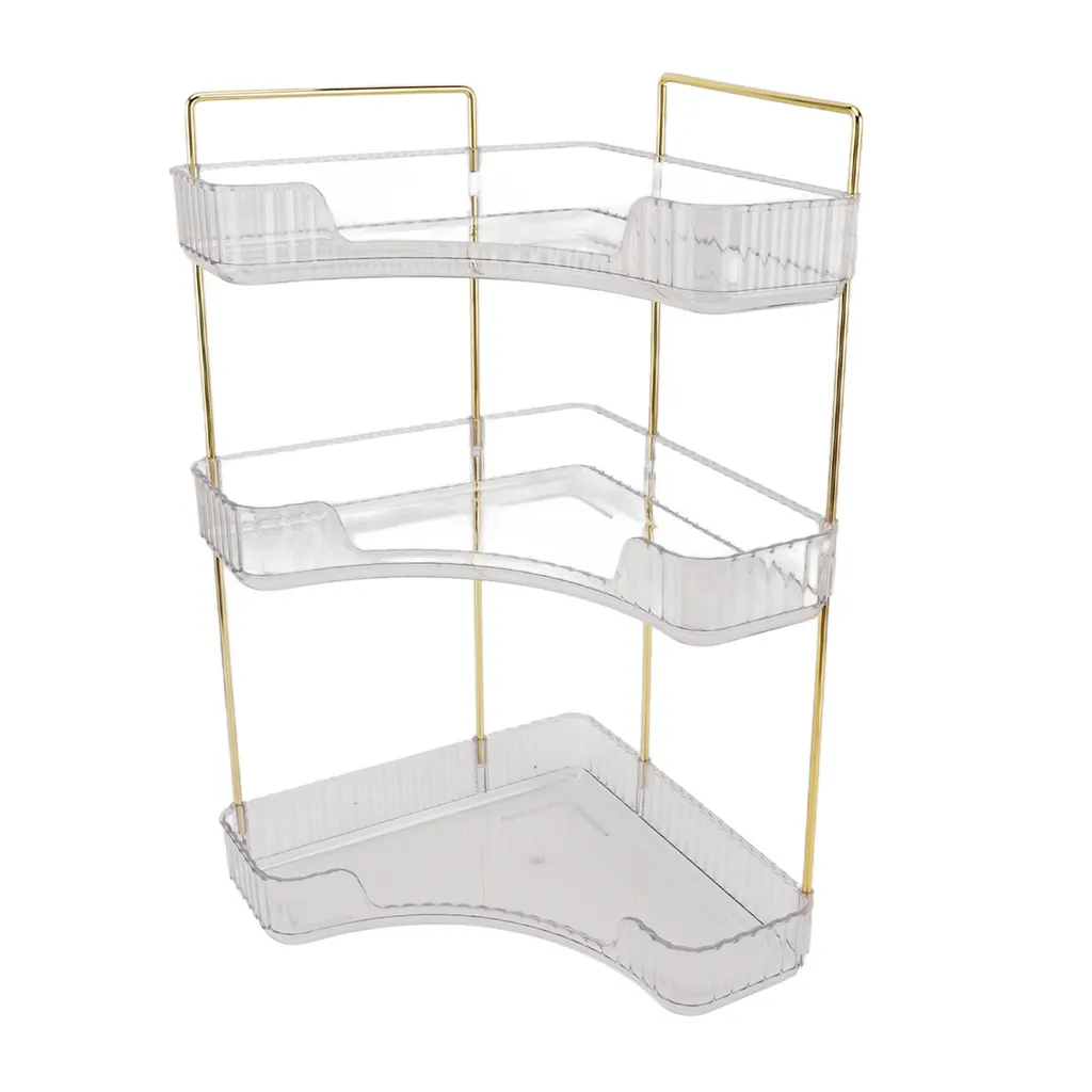Présentoir Maquillage d'Angle avec 3 Étagères Robustes en Design Transparent - 5