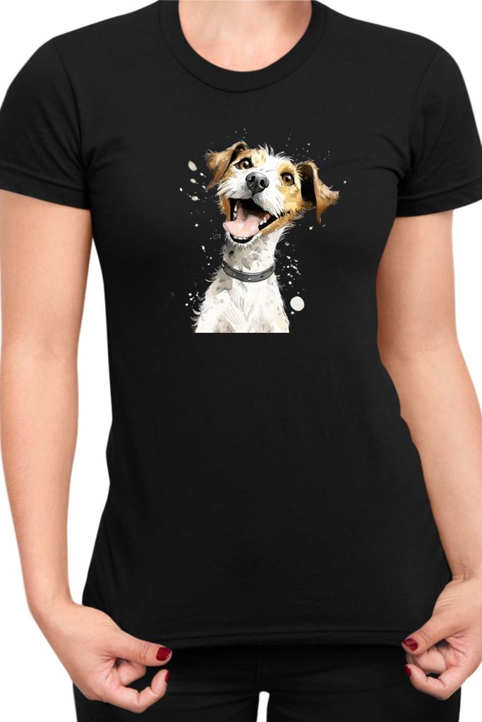 Damen T-Shirt Funny Dogs Breeds Jack Russel Terrier Dog Breed, Lady L / Schwarz