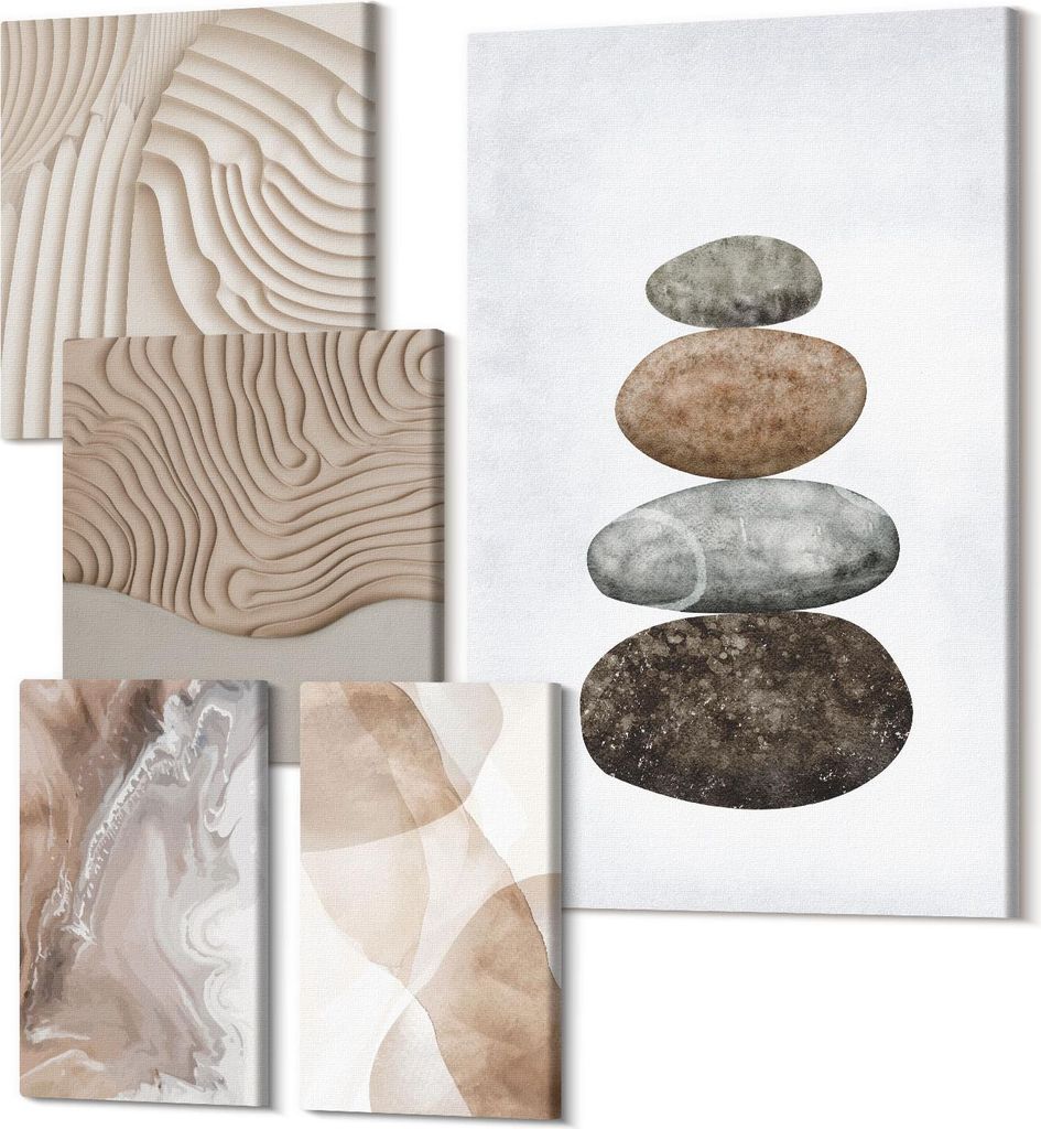 Leinwandbild Set 5-teilig – Modernes Wandbild – Polycanvas Kunstdruck – Abstrakte Bilder – Hochwertige Wandkunst – 2x 30x30 cm + 2x 20x30...