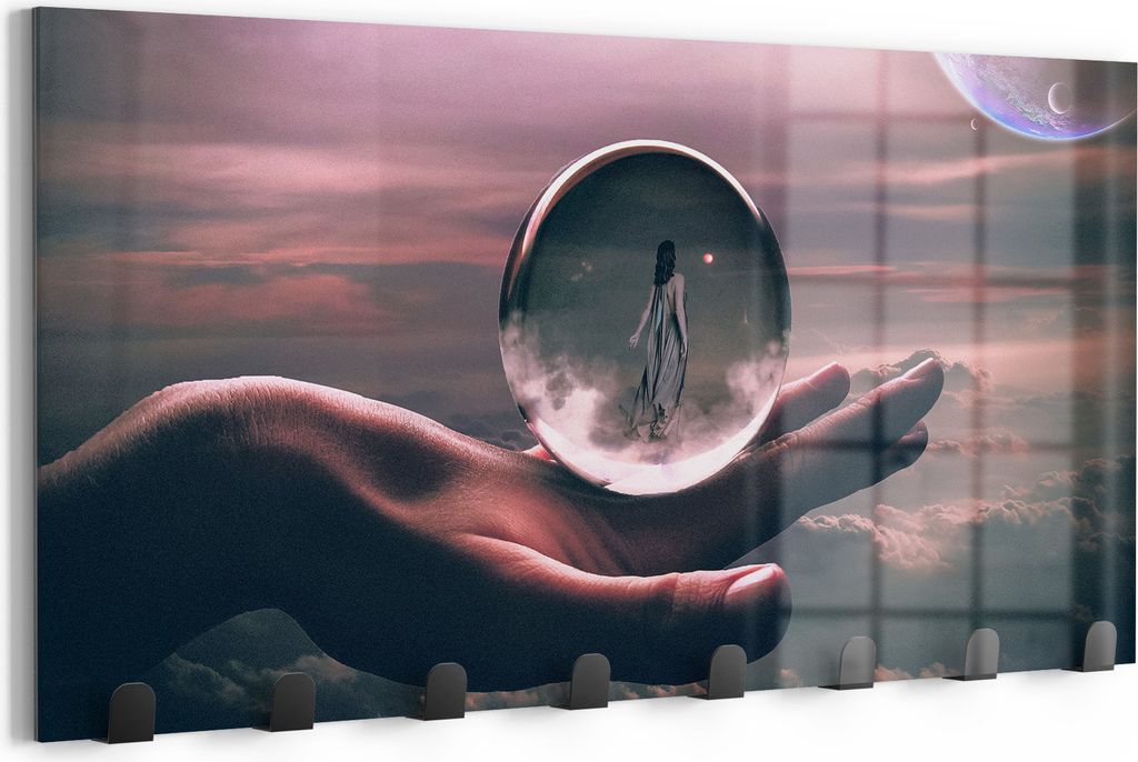 DEQOART Kleiderhaken Glas 60x30 cm 'Visionäre Sphäre' Wand Garderobe beschreibbar Paneel