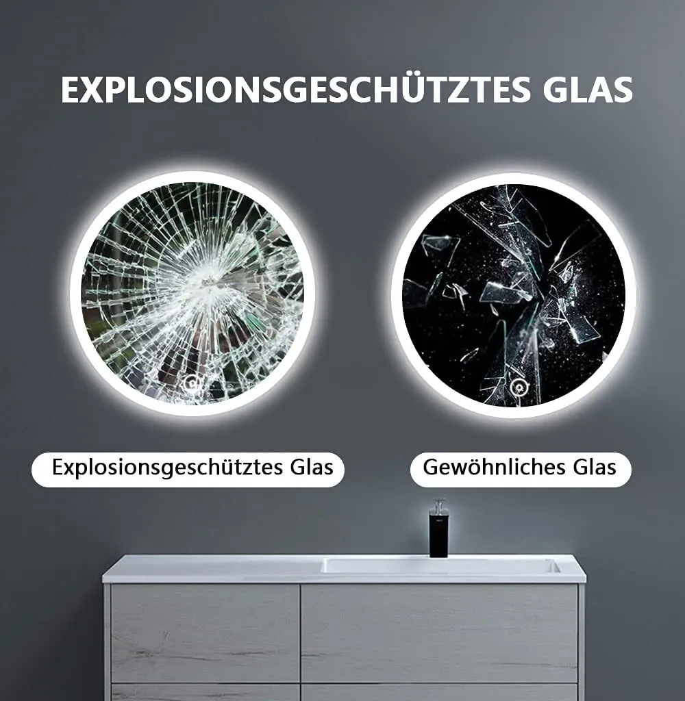 Miroir Mural Rond Lumineux 60cm - Miroir LED à Intensité Réglable YOLEO