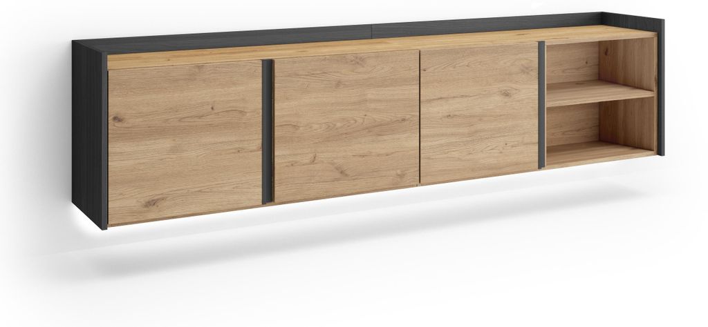 TV-Möbel Holzeffekt eiche und schwarz 207x35x50cm Hängend