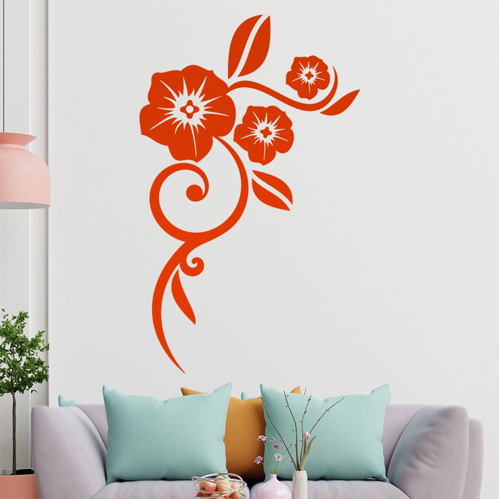 Blume - Linien Wandtattoo in 6 Größen - Wandaufkleber Wall Sticker - Dekoration, Küche, Wohnzimmer, Schlafzimmer, Badezimmer