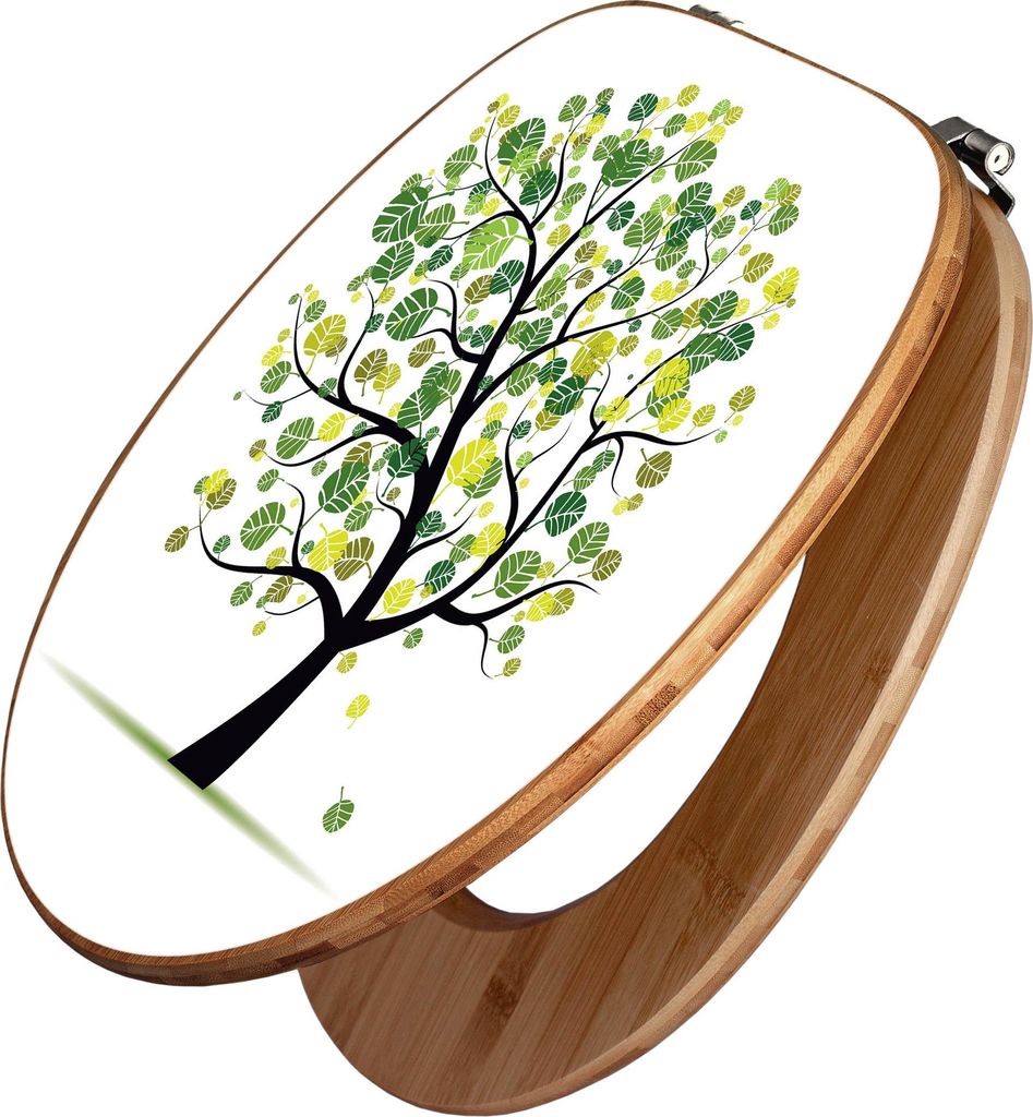 banjado Design WC Sitz Bambus 44x38x5cm - Laubzauberbaum - Toilettendeckel/Toilettensitz Bambus - hochwertiger Bambus Klodeckel/WC-Sitz mit Univers...