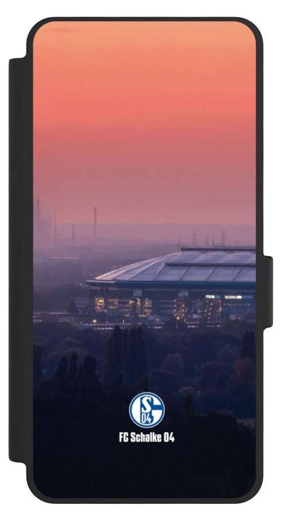 NIVOCASE Klapphülle für Samsung Galaxy S26 Handyhülle aus Kunst Leder NIVOflip schwarz FC Schalke 04 Offizielles Lizenzprodukt Stadion