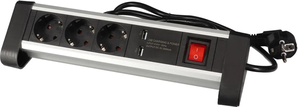 Presa di corrente da tavolo con 3 prese e 2 porte di ricarica USB - 2,4 A - Schuko - 1