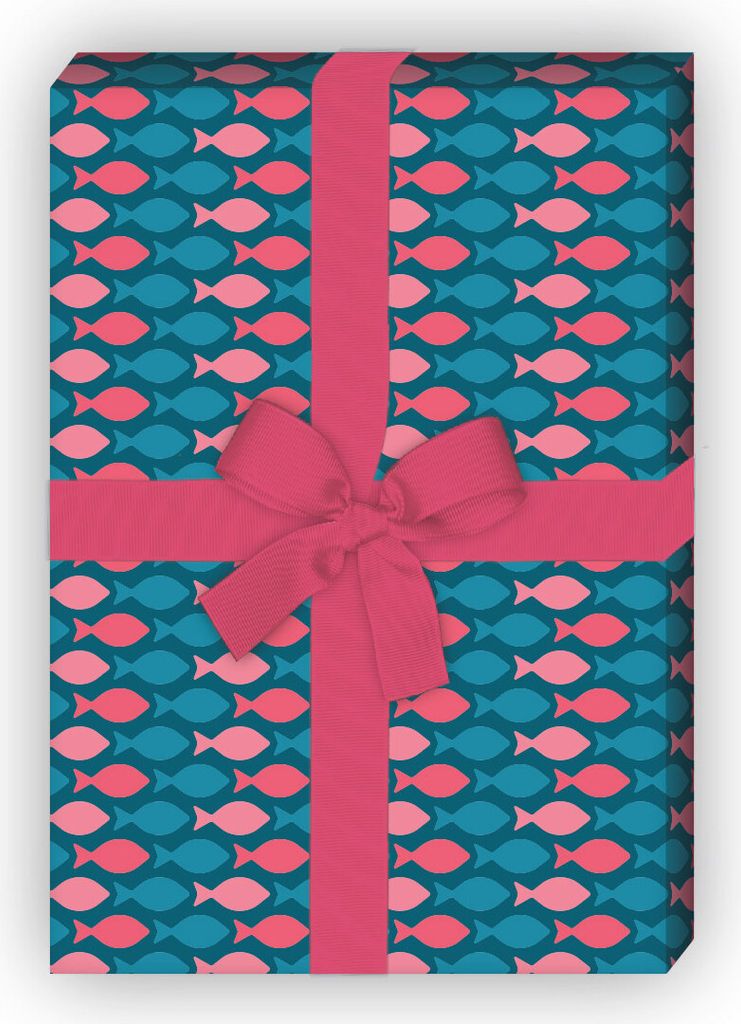 Buntes Geschenkpapier mit kleinen Fischen in rosa - G6368, 32 x 48cm