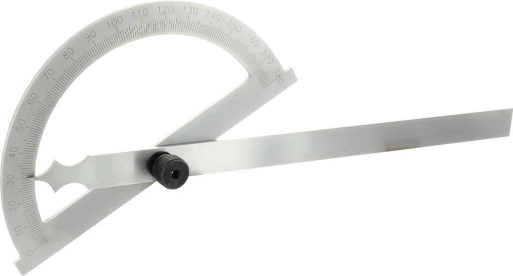 hedue Gradmesser 120 mm - Winkelmesser metall mit Messbereich 0-180°, Winkellehre aus mattverchromtem Stahl, Anreißwinkel