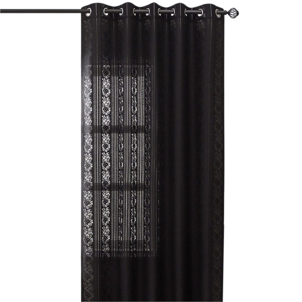 1 Stück Vintage Spitzengardine mit Ösen, Ösenschal mit Blumenmuster, Schwarz 140x160cm