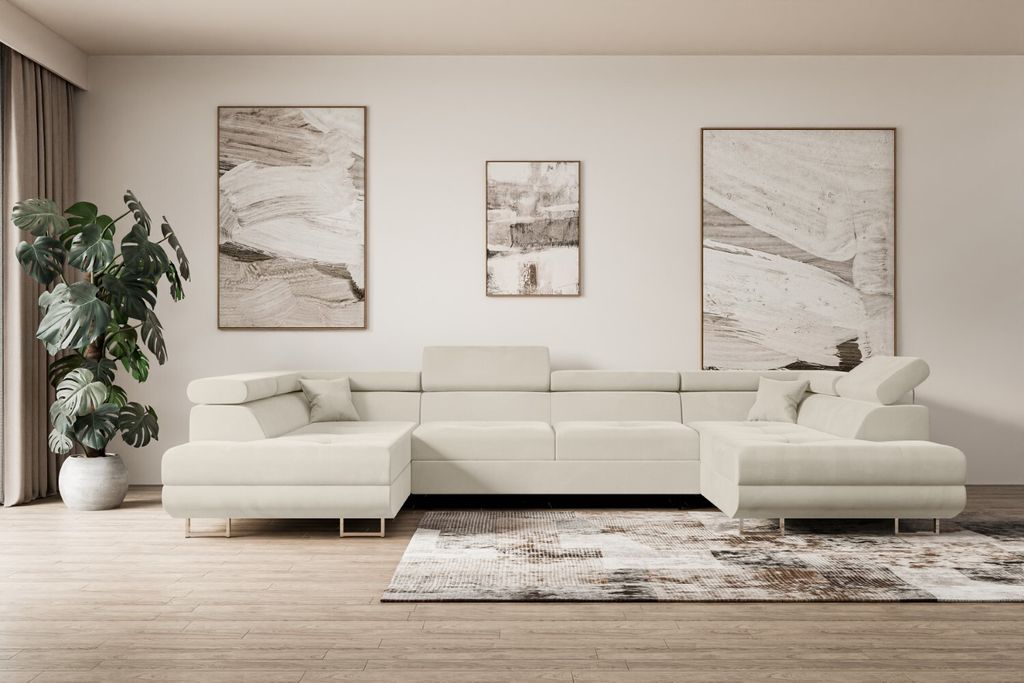 ALTDECOR Ecksofa in U-Form mit Schlaffunktion und Bettkasten GUSA-U - 342x202x107 cm Beige - Corner Sofa Bett Eckcouch Couch L-Form Schlafcouch Aus...