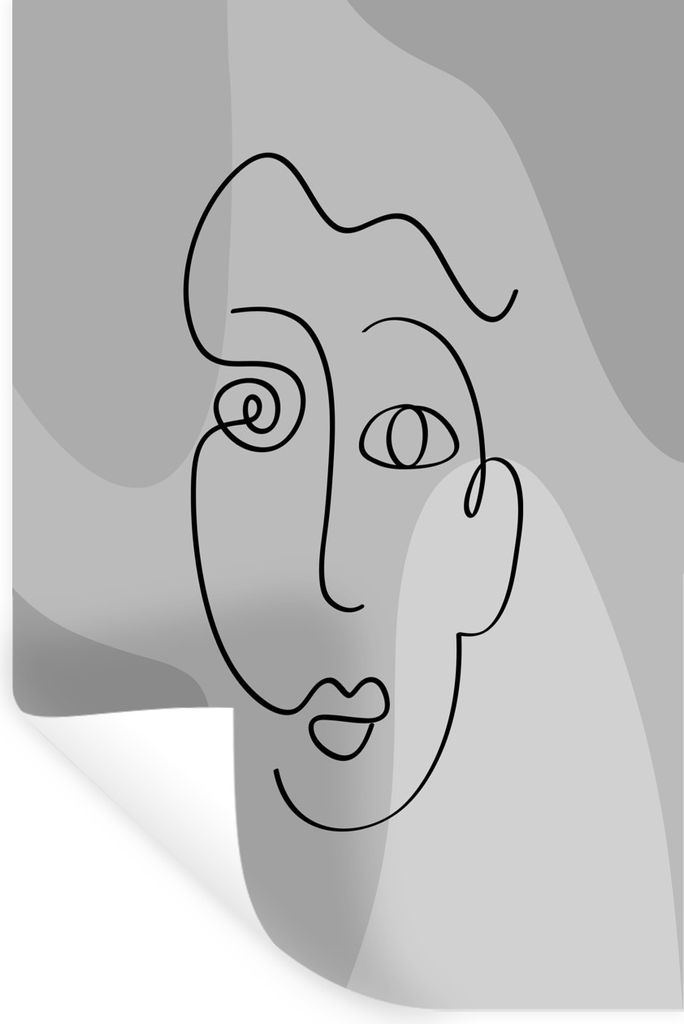 MuchoWow Wandtattoo Wandsticker Wandaufkleber Minimalismus - Linienkunst - Schwarz - Weiß 60x90 cm Selbstklebend und Repositionierbar - Sticker ...