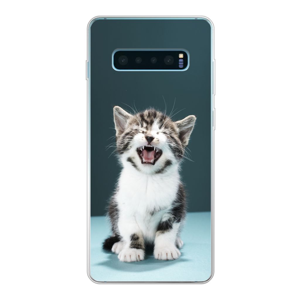MuchoWow Handyhülle Schutzhülle Hülle für Samsung Galaxy S10 Plus Katze - Kätzchen - Miau Silikon Softcase Handy Hülle - Schutzhülle