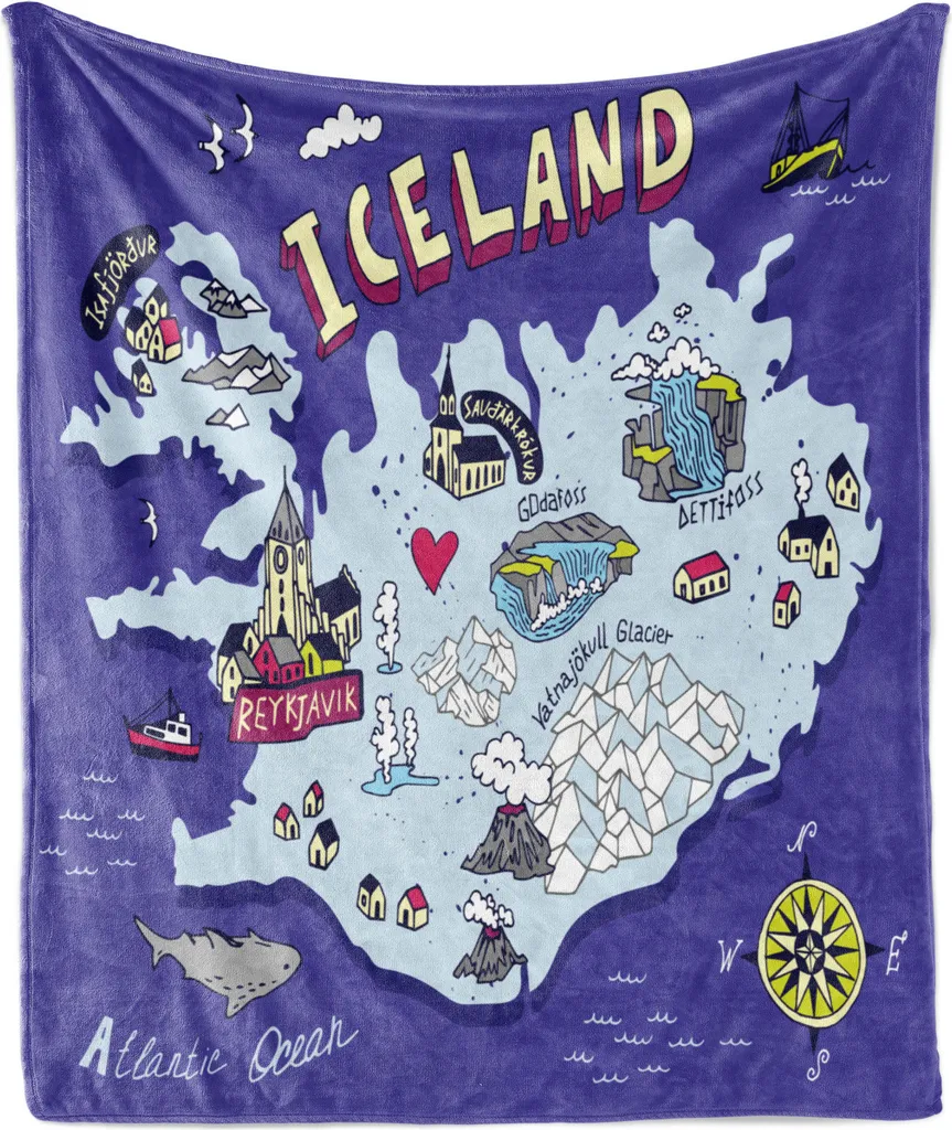 Plaid Mappa Islanda ABAKUHAUS 175x230 cm - Coperta Viaggio in Pile Soft